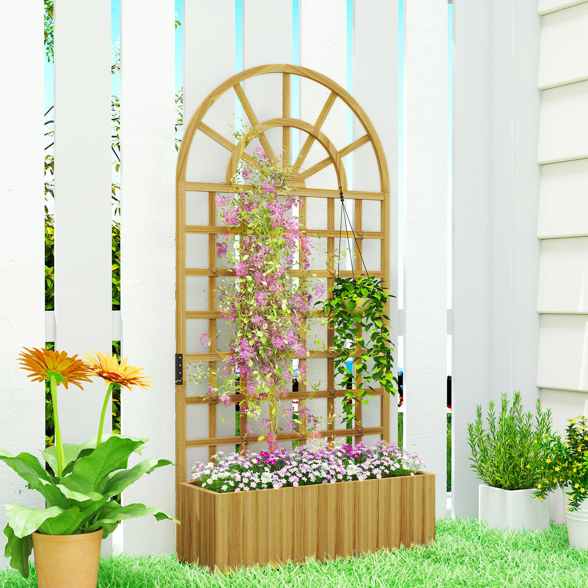 Outsunny Wooden Raised Planter With Lattice Trellis For Climbing Plants