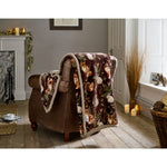 Woodland Wildlife Sherpa Fleece Throw – Printed Animal Blanket | 140cm x 180cm | Wine