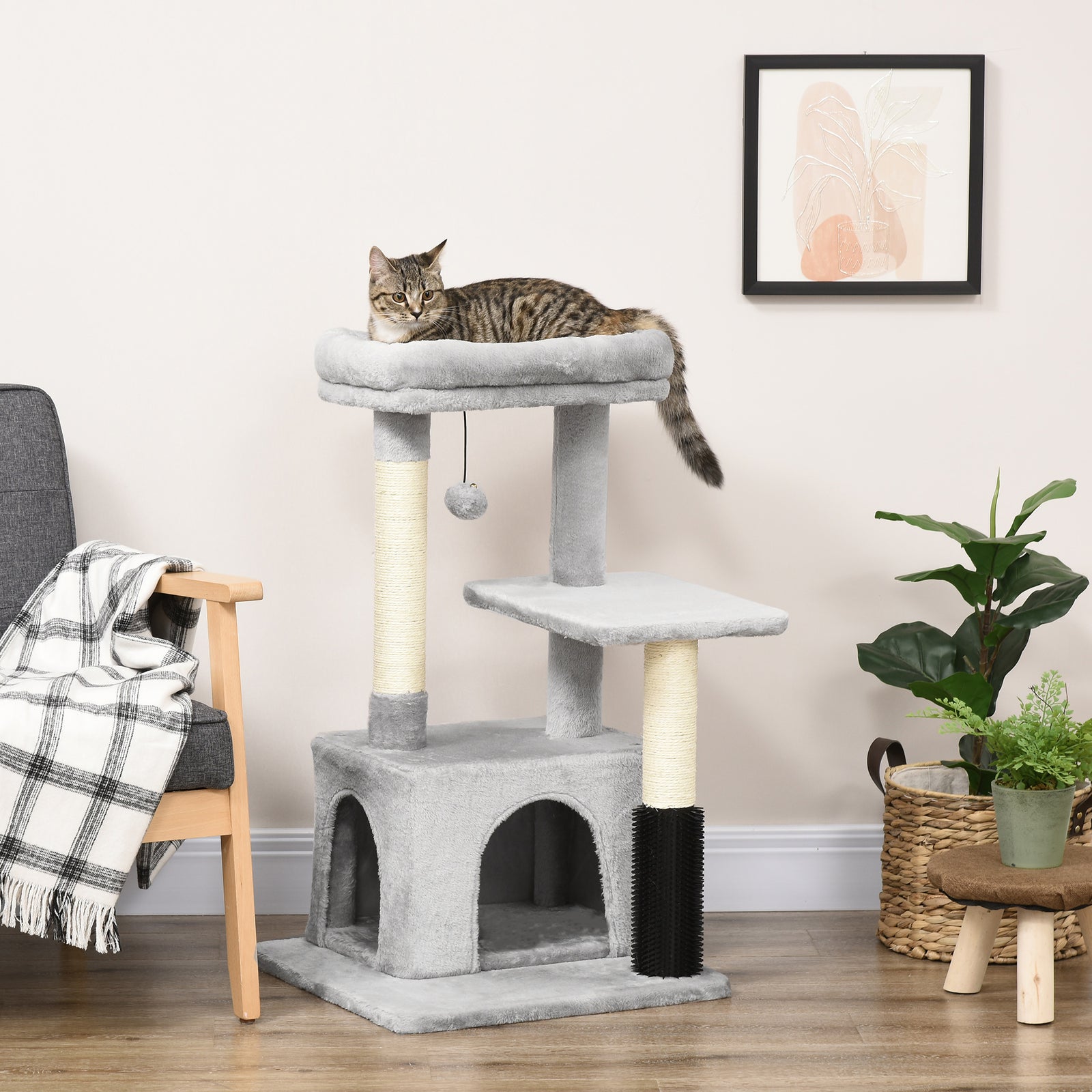 Cat Tree Climbing Activity Center W/ Scratching Massage Toy Hanging Ball