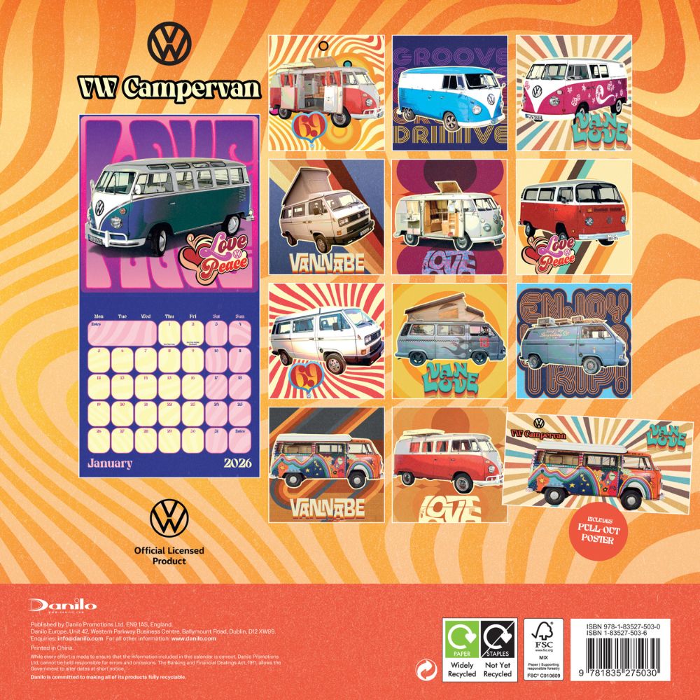 Vw Campervan 2026 Square Calendar Official Product