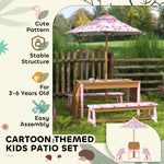 Kids Picnic Table, Garden Table And Bench Set W/ Umbrella, Boxes, Pink
