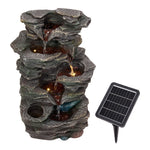 Solar-powered Outdoor Water Fountain With Led Lights, Tiered Faux Stone Garden Décor