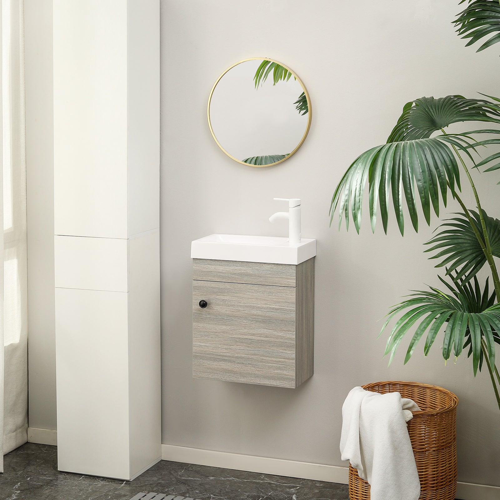 Bathroom Vanity Unit With Basin, Wall Mounted Wash Stand | One Size | Gray