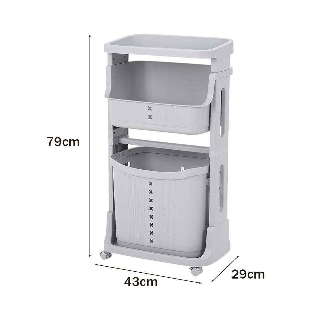 3/4 Tier Storage Rack Laundry Basket With Wheels | Small | Grey