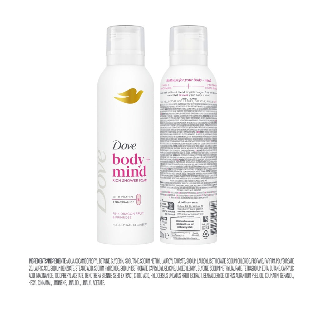 Body + Mind Rich Shower Foam, Dragon Fruit & Primrose, 200ml | Set-of-6