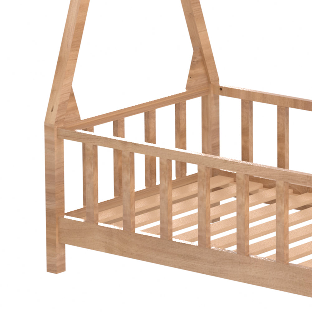 Kid’s Premium Wood House Bed Frame With Fence