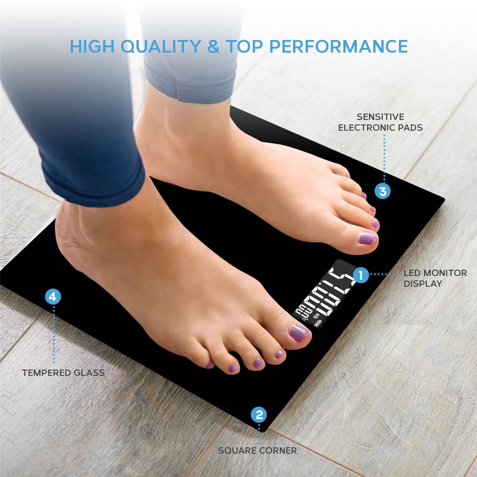 Digital Weighing Bathroom Scale Lcd Display, Automatic On/off | Black