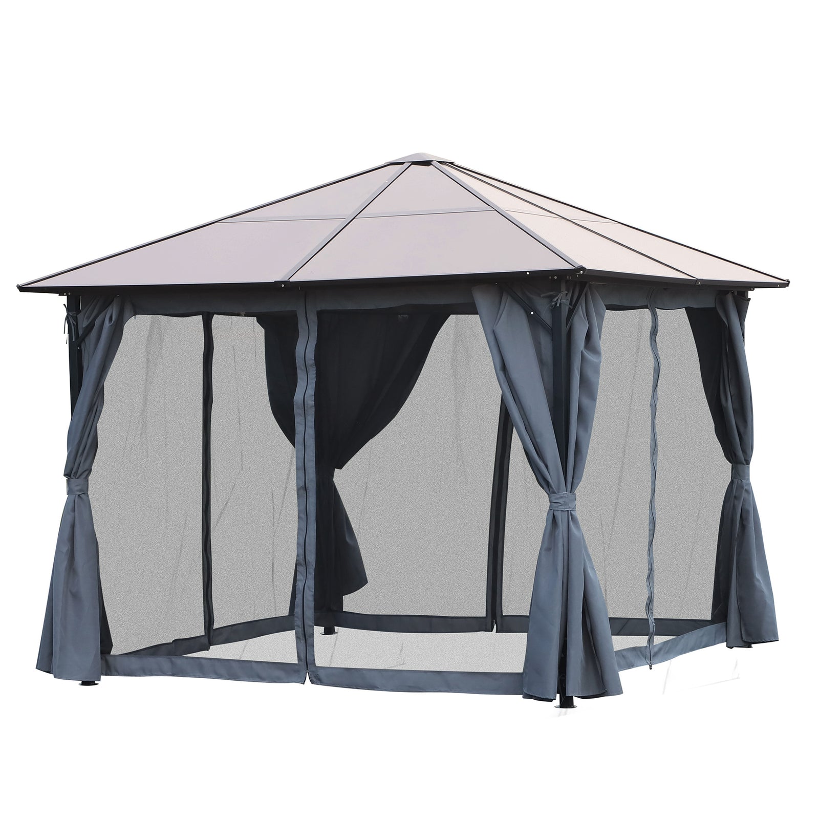 Pc Hardtop Gazebo With Aluminium Frame And Curtains | Small | Gray