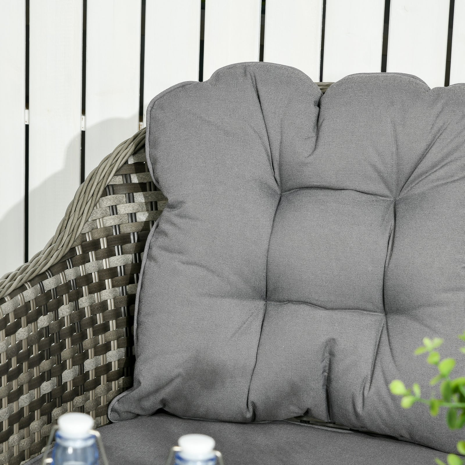 4 Pcs Rattan Set Padded Sofa W/ Glass Table