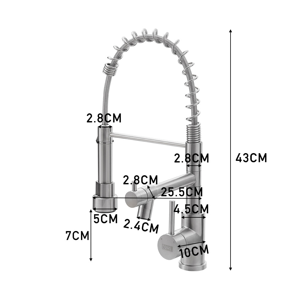 Stainless Steel Kitchen Faucet With Pull Down Spring Spout And Pot Filler | Brushed Nickel