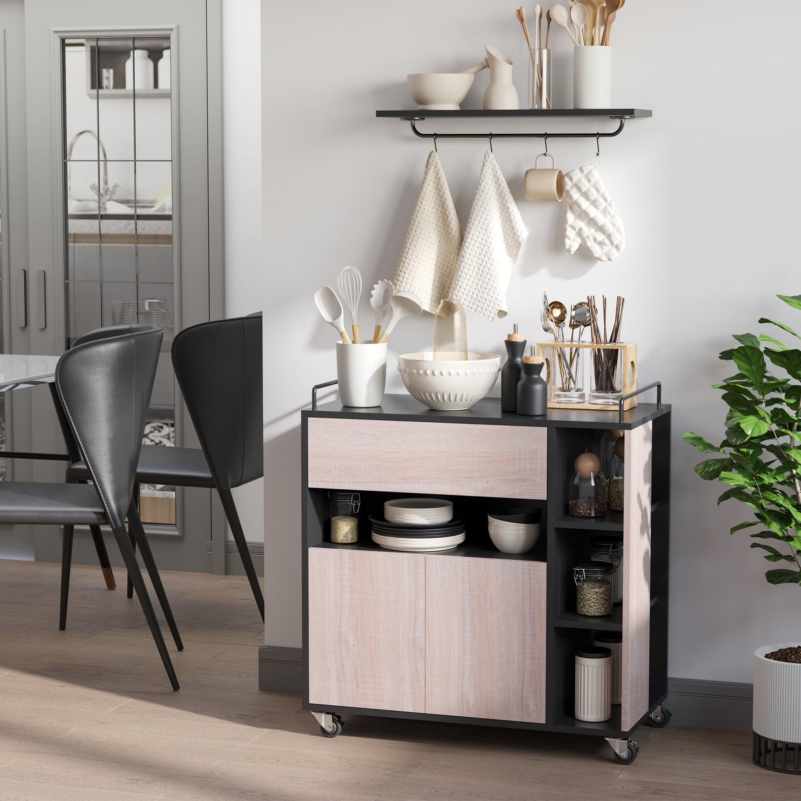 HOMCOM Rolling Kitchen Storage Trolley Cart Cupboard Island Shelves