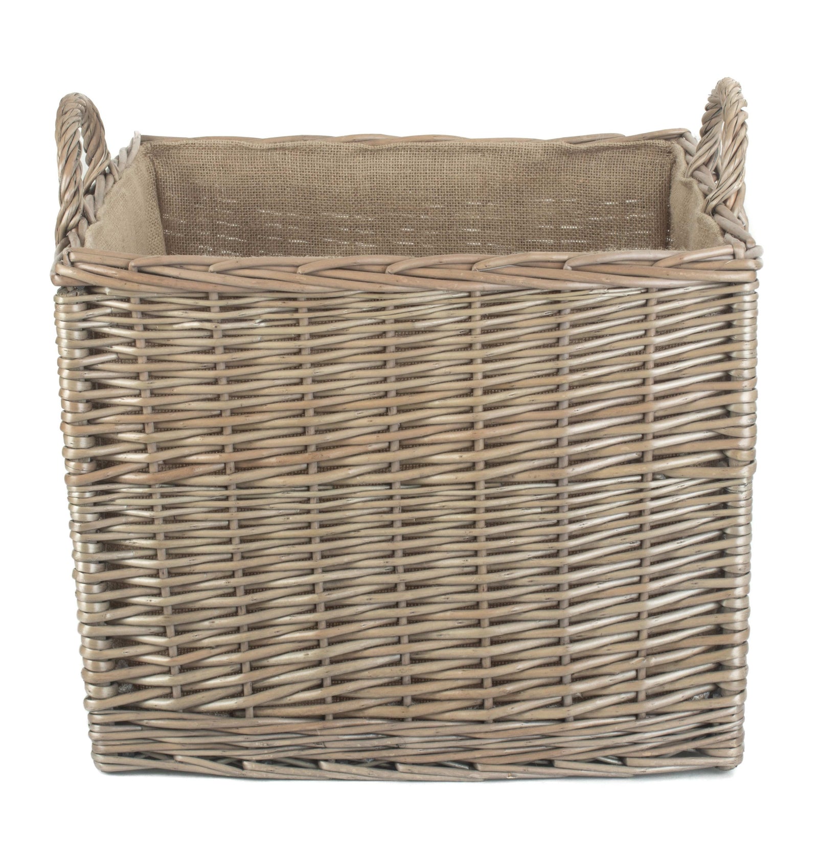 Wicker Antique Wash Square Hessian Lined Log Basket | Large | Brown