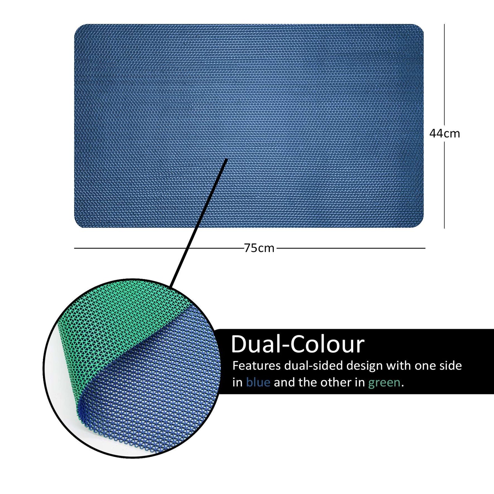 Reversible Pvc Shower Mat In Dual-colour | 75cm x 44cm | Blue & Green