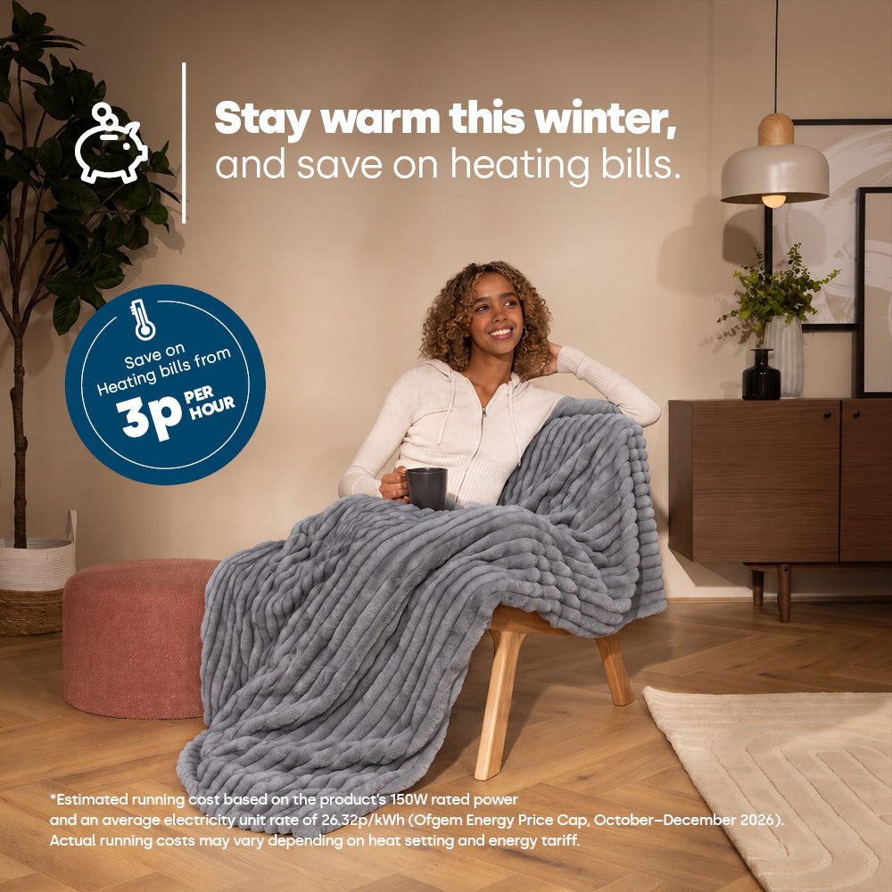 Ribbed Faux Fur Electric Heated Throw 10 Heat Settings