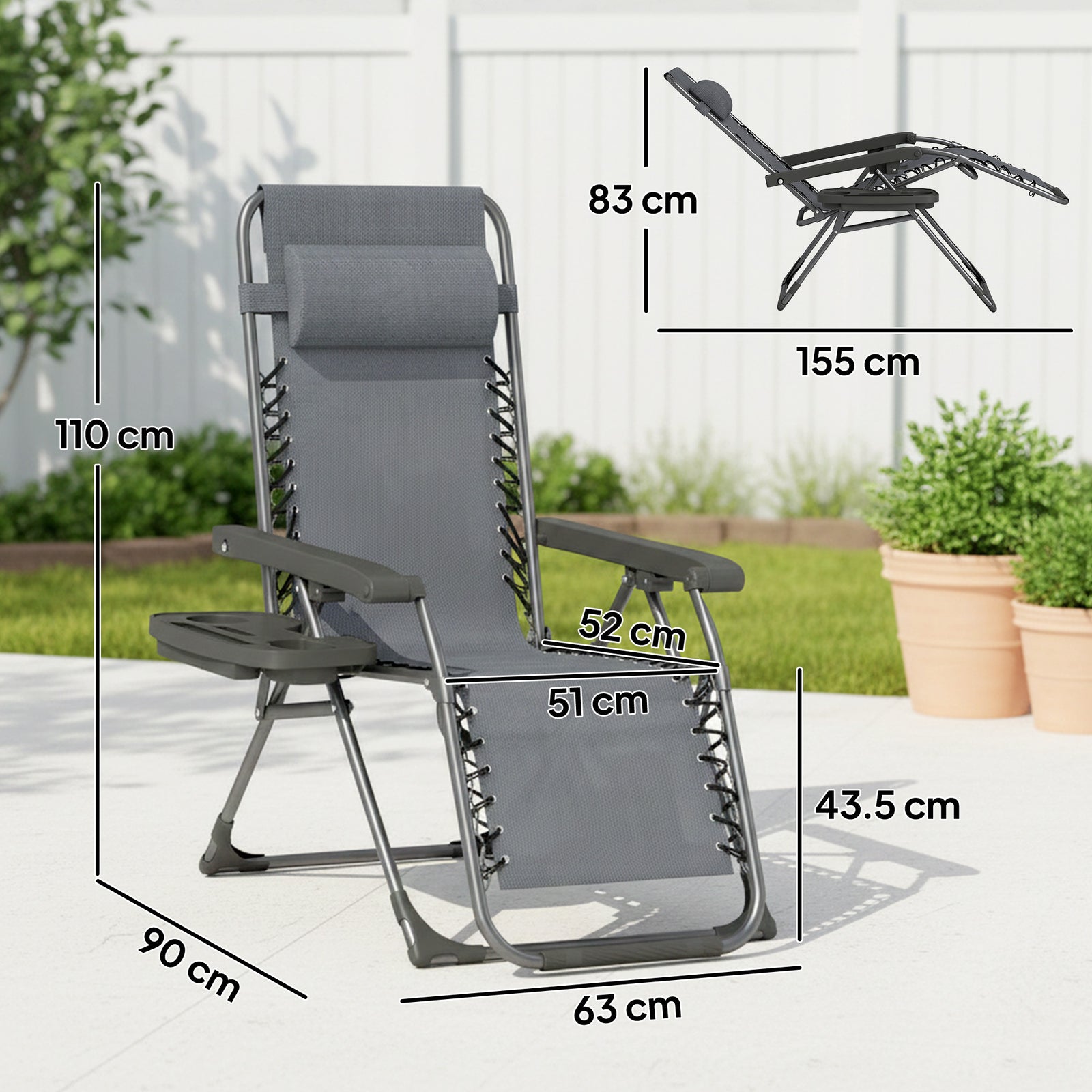 Zero Gravity Chairs Set Of 2 With Cup Holder, Headrest | Grey
