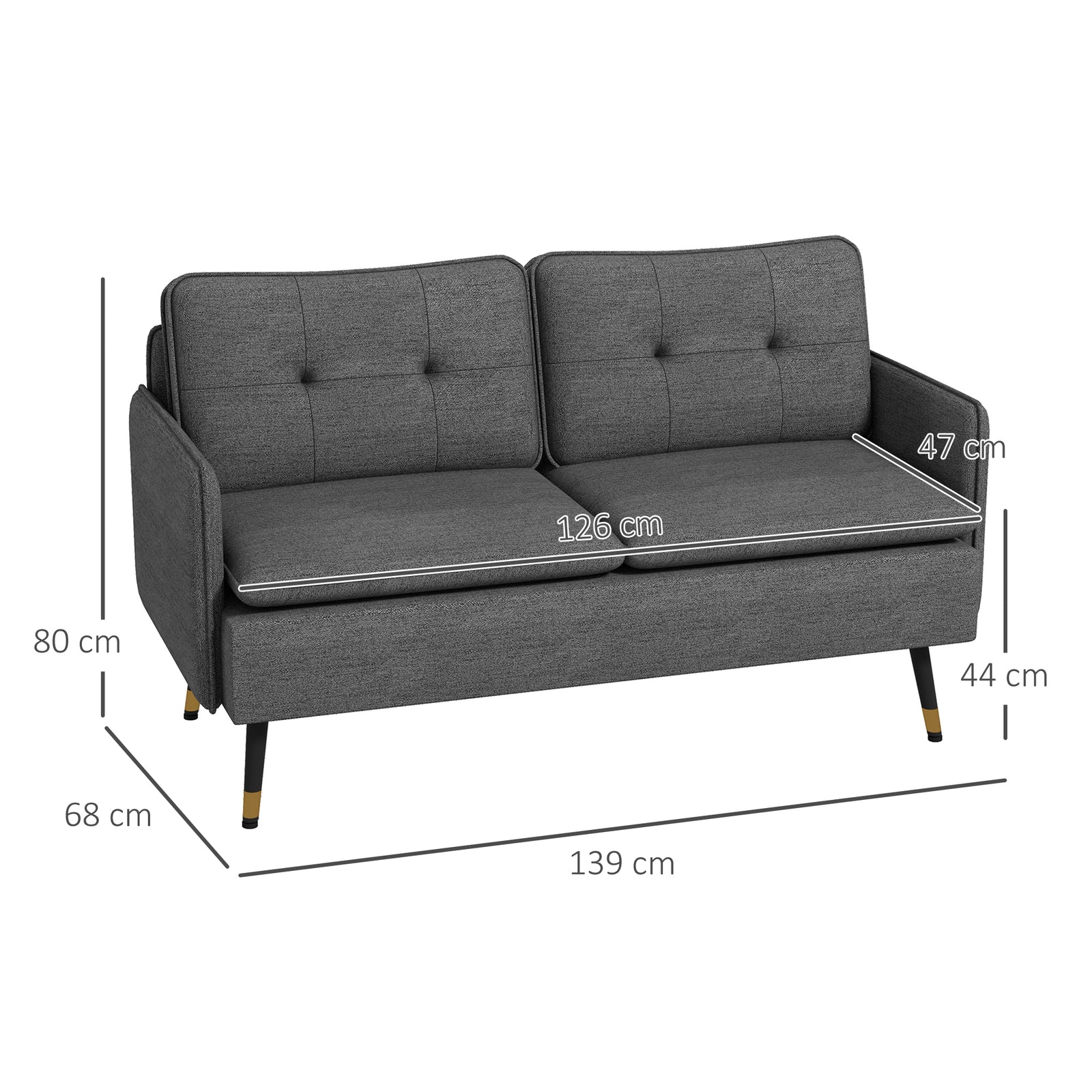 Modern Upholstered Two Seater Sofa For Bedroom Living Room Dark Grey