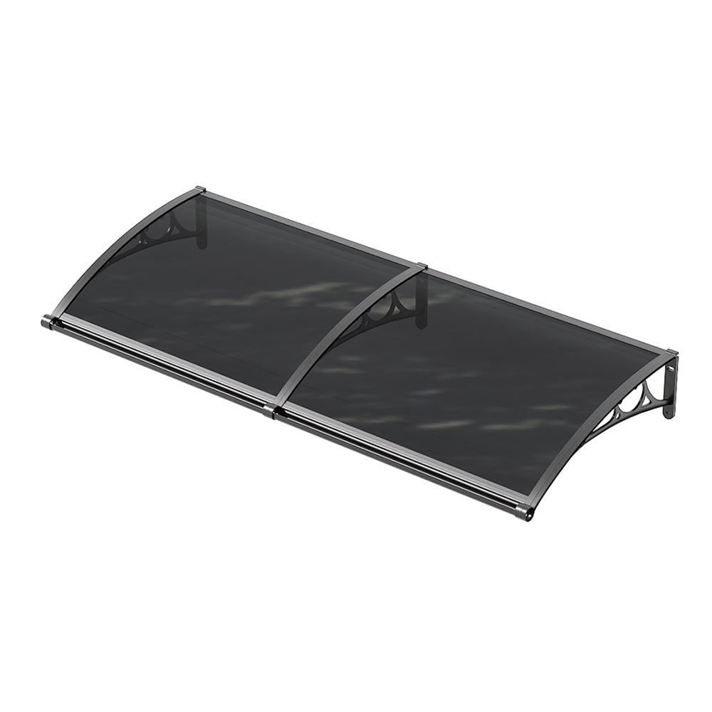 1.2-2.4m W x 0.8m D Curved Outdoor Door Window Awning Canopy | Medium | Dark Grey
