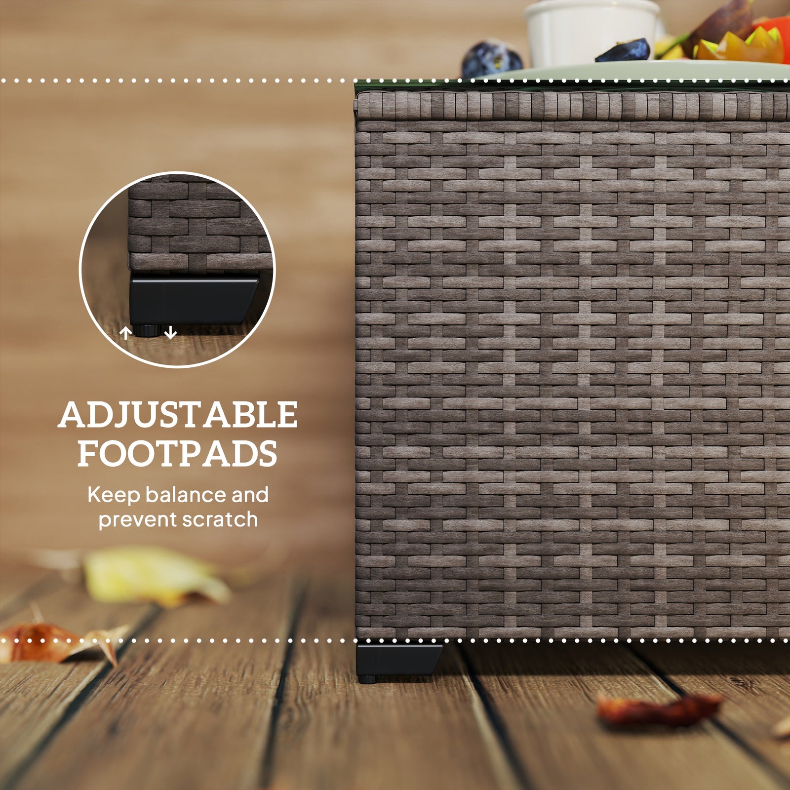 Outdoor Coffee Table W/ Glass Top, Rattan Side Table | Black