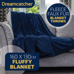 Blanket Throw Soft Faux Fur 160 X 130cm Fleece Overblanket Fluffy Blanket  For Sofa & Beds | L | Blue