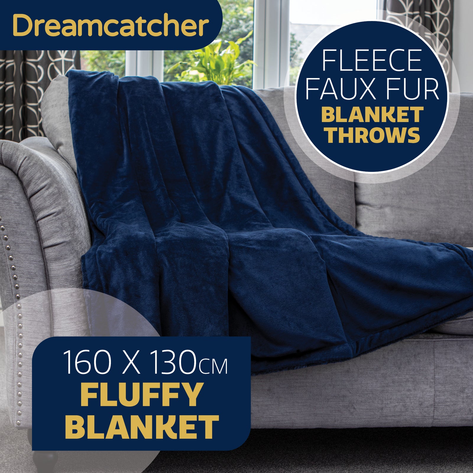 Blanket Throw Soft Faux Fur 160 X 130cm Fleece Overblanket Fluffy Blanket  For Sofa & Beds | L | Blue