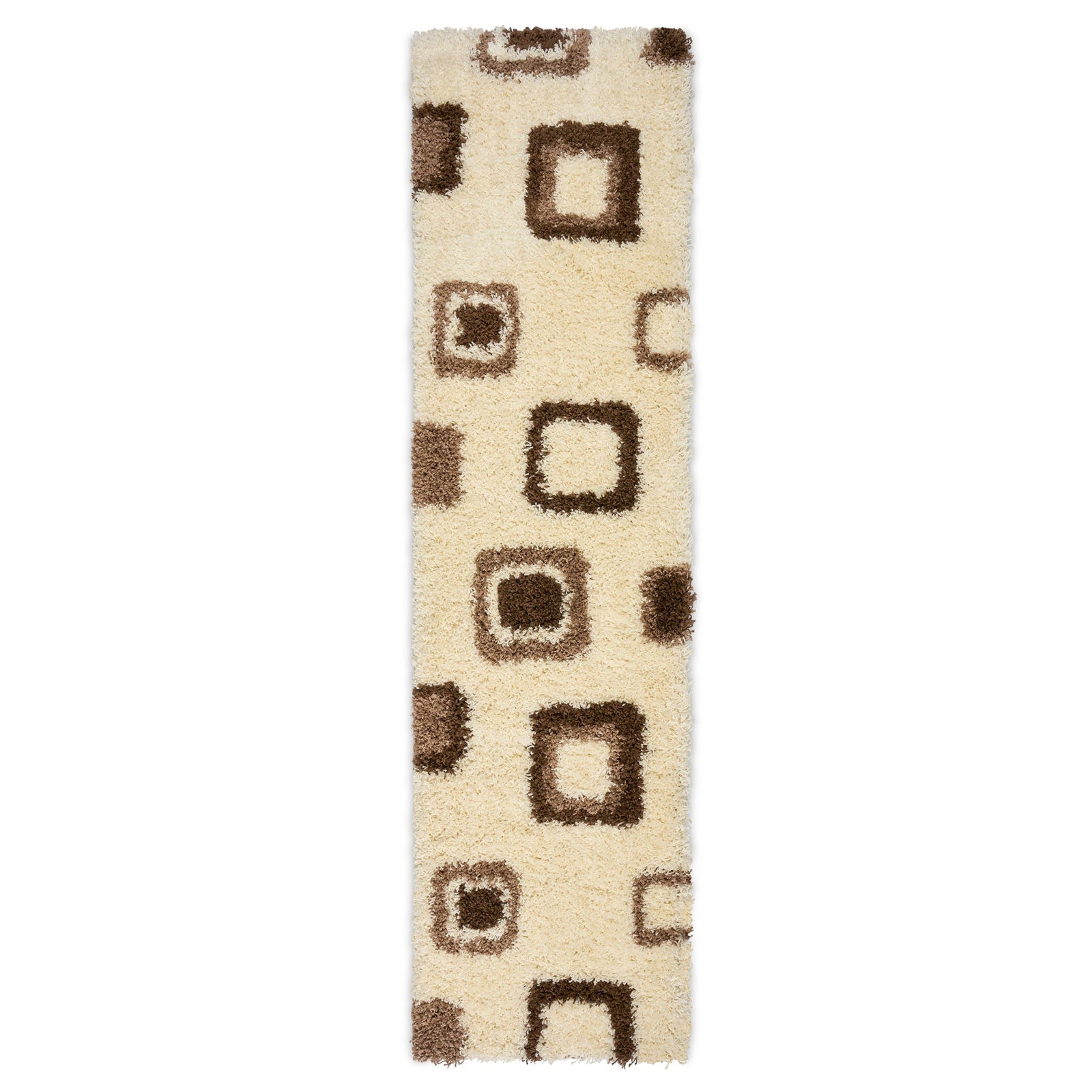 Geometric Thick Shaggy Fluffy Deep Pile Living Room Runner | 60cm x 230cm | Cream