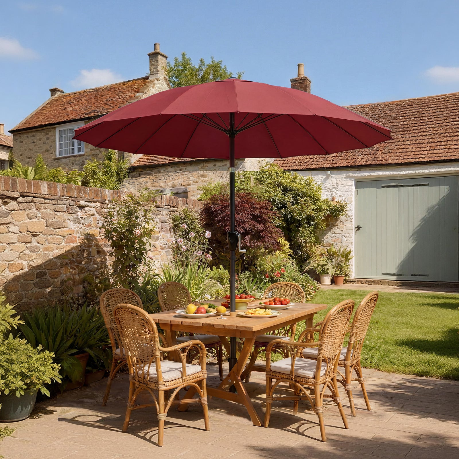 2m Shanghai Garden Parasol Umbrella, Outdoor Sun Shade | Red