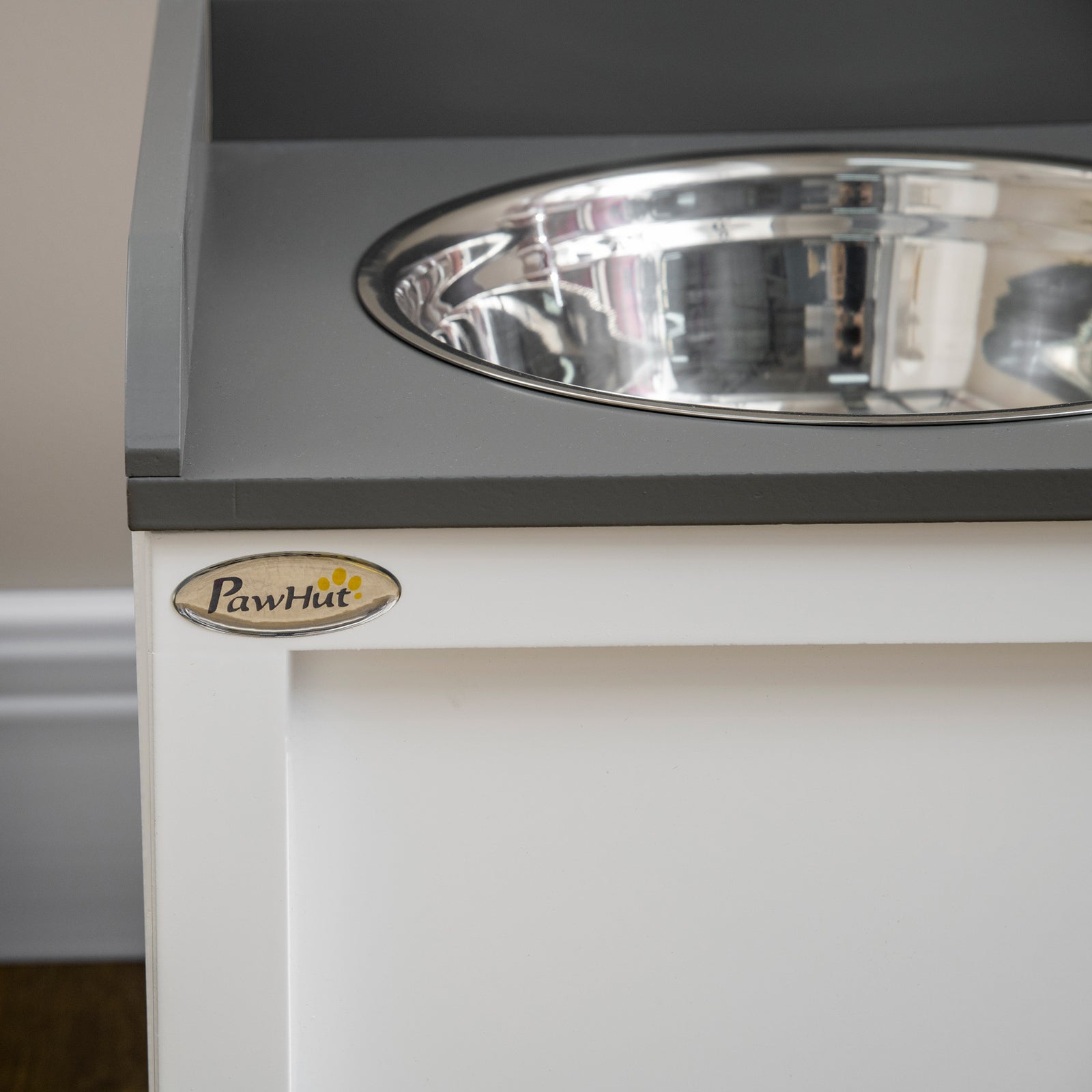 Stainless Steel Raised Dog Bowl W/ 21l Storage Drawer, For Large Dogs | White