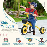 Trike W/ Adjustable Seat Basket, Kids Tricycle For 2-5 Years Old | Yellow