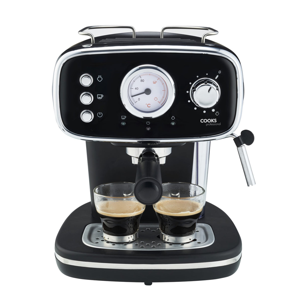 15-bar Retro Espresso Coffee Machine With Steam Wand | Black & Silver