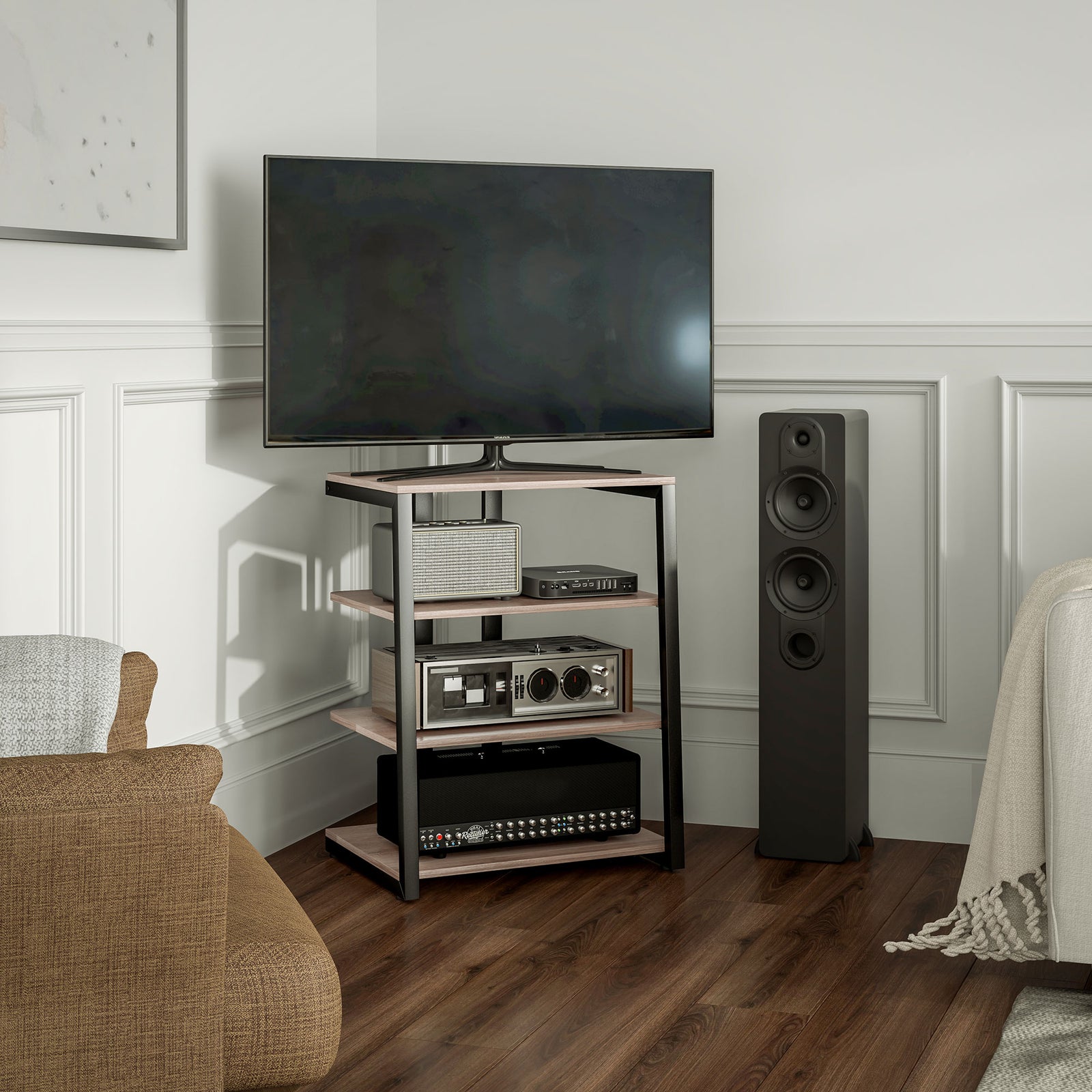 Hifi Rack Stand W/ 4-tier Power Strip | Gray