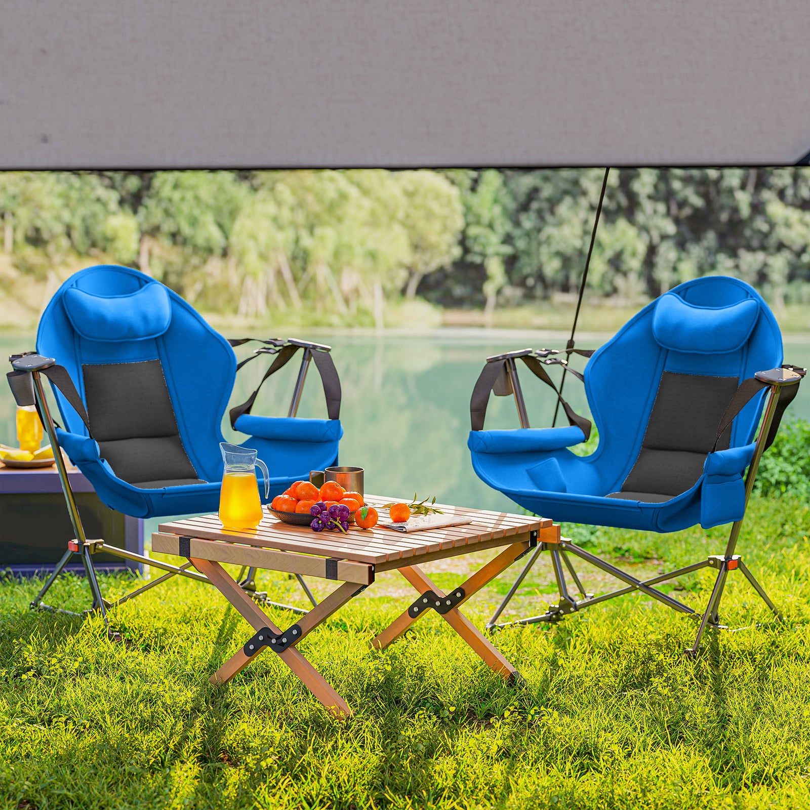 Hammock Camping Chair Set Of 2, Adjustable Back Camp Chair | Blue