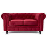 Button Tufted Velvet Living Room Sofa - 2 Seater | Red
