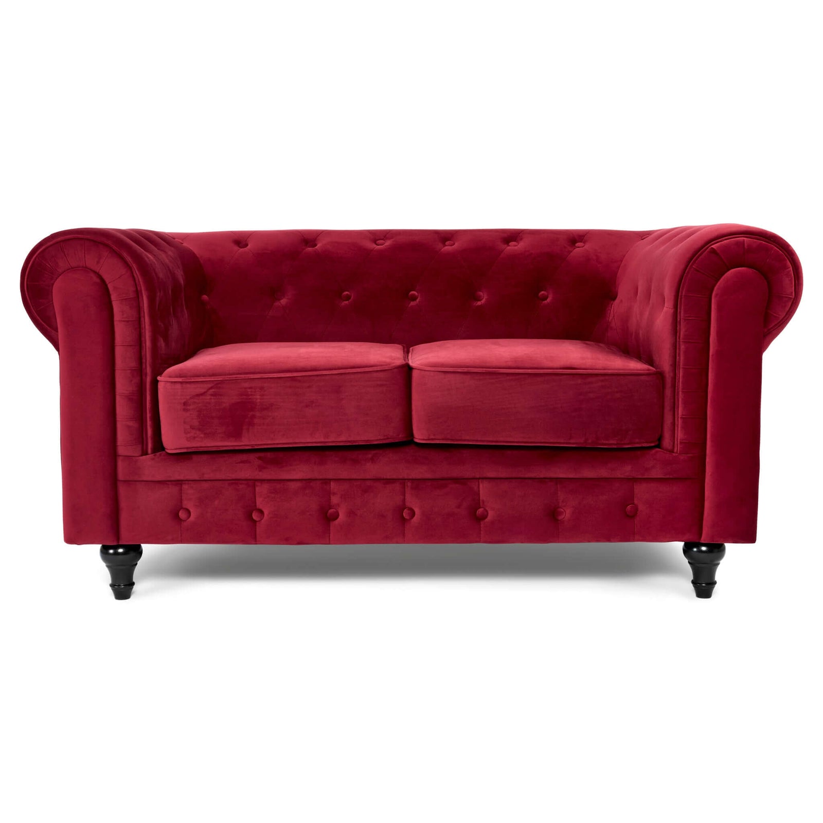 Button Tufted Velvet Living Room Sofa - 2 Seater | Red