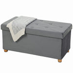 Velvet Upholstered Foldable Ottoman Footrest With Wood Legs | Grey
