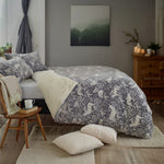 Woodland Folk Fleece Duvet Cover Set With Sherpa Reverse – Nature-inspired Cosy Bedding | King | Grey