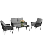 Rattan Garden Furniture Set, Tempered Glass With 3 Chairs | Black