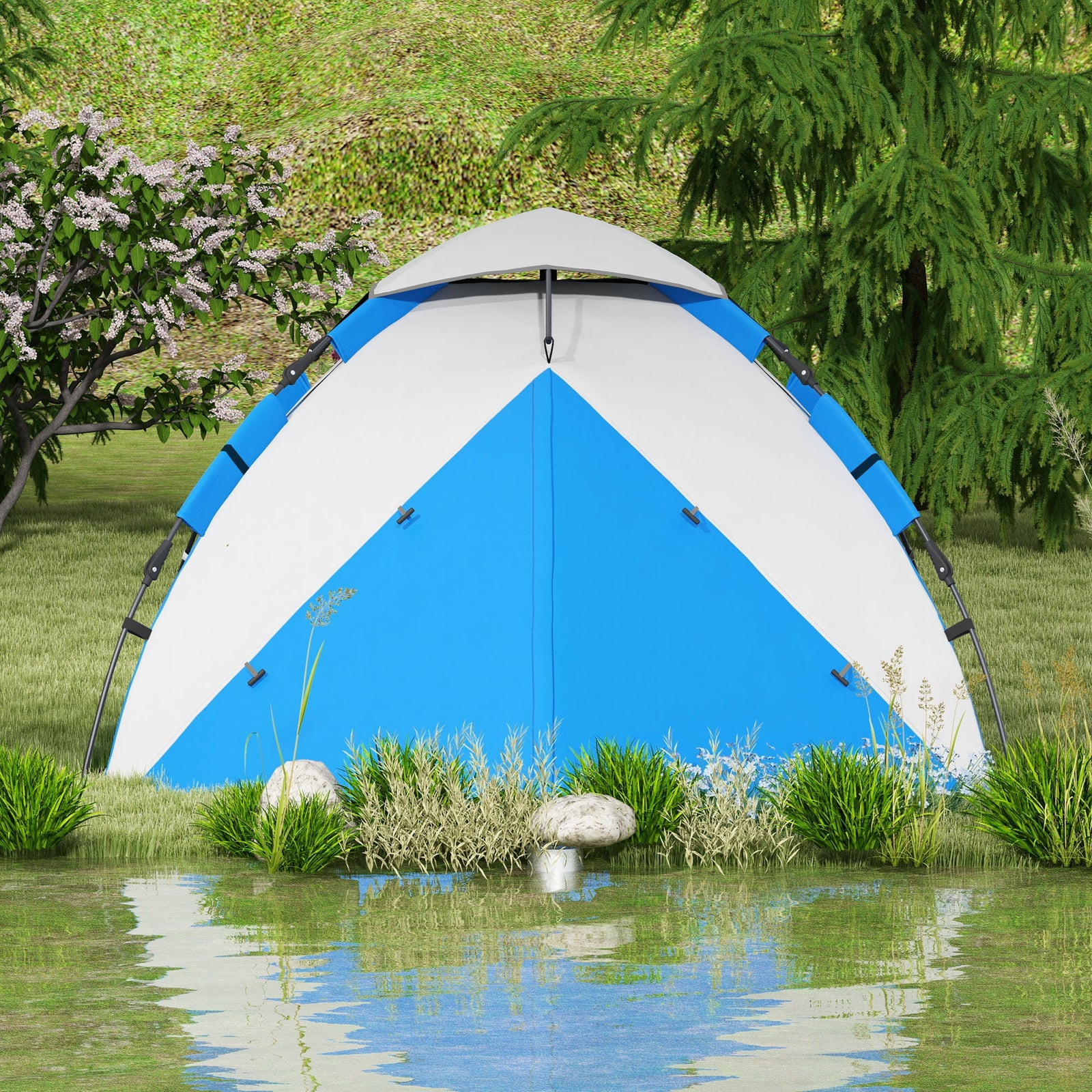 3-4 Man Camping Tent Portable With Bag, Quick Setup | Light Blue