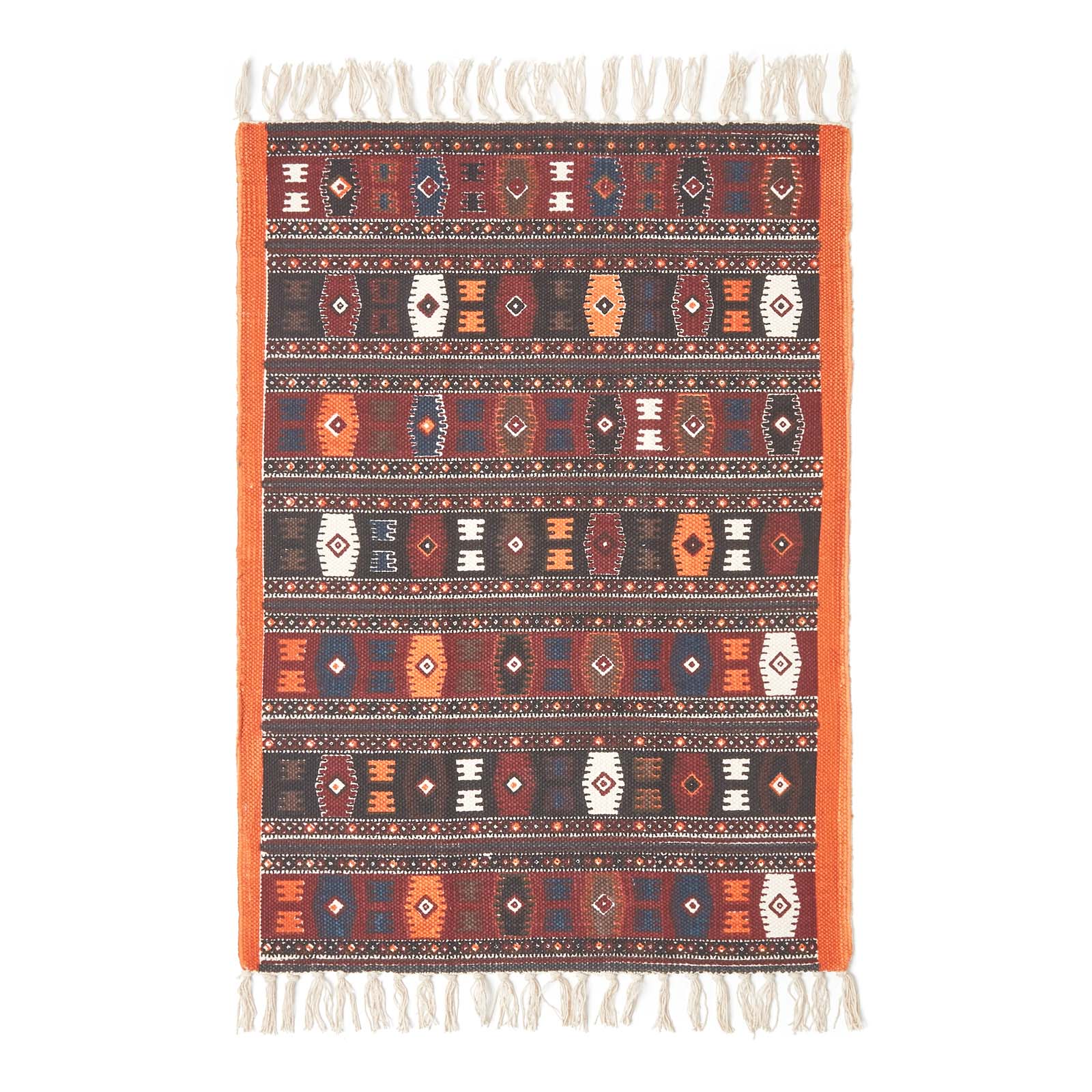 Terracotta, Black And Brown Cotton Kilim Rug | 60cm x 80cm | Terracotta
