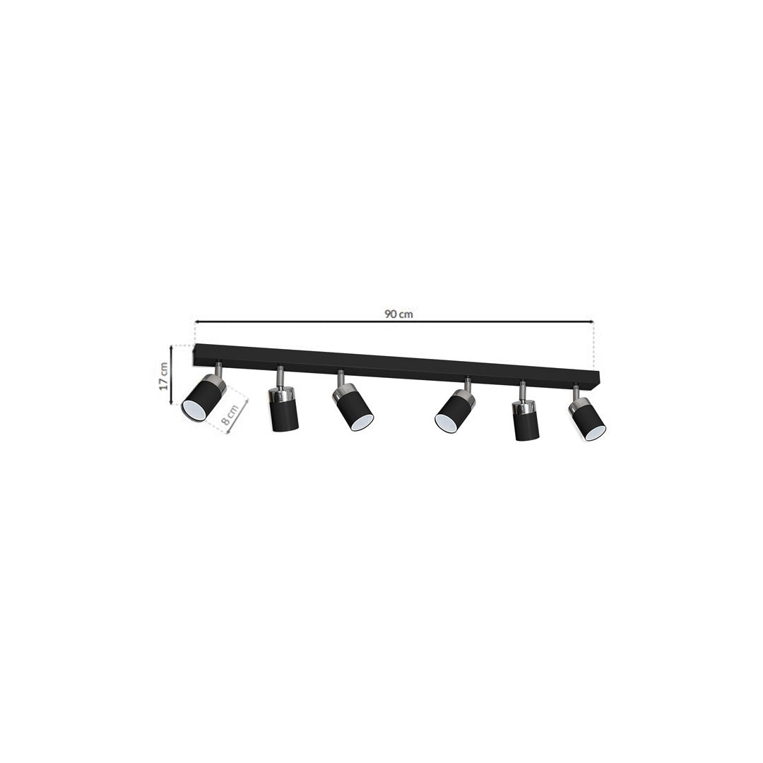 Joker Hand Made Ceiling Lamp In Matt Black With Striking Chrome Detail Featuring 6 Minmalistic Slender Cylinder Shades