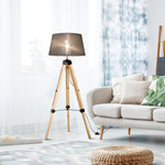 Tripod Floor Lamp With Linen Shade Pinewood Legs Adjustable
