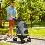 Pet Stroller Foldable Travel Carriage With Brake Basket Canopy | Gray