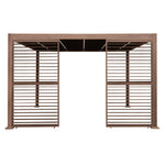 Wood Effect Aluminium Pergola With Led Lights & 2 X Side Panels | 4m x 3m | Brown