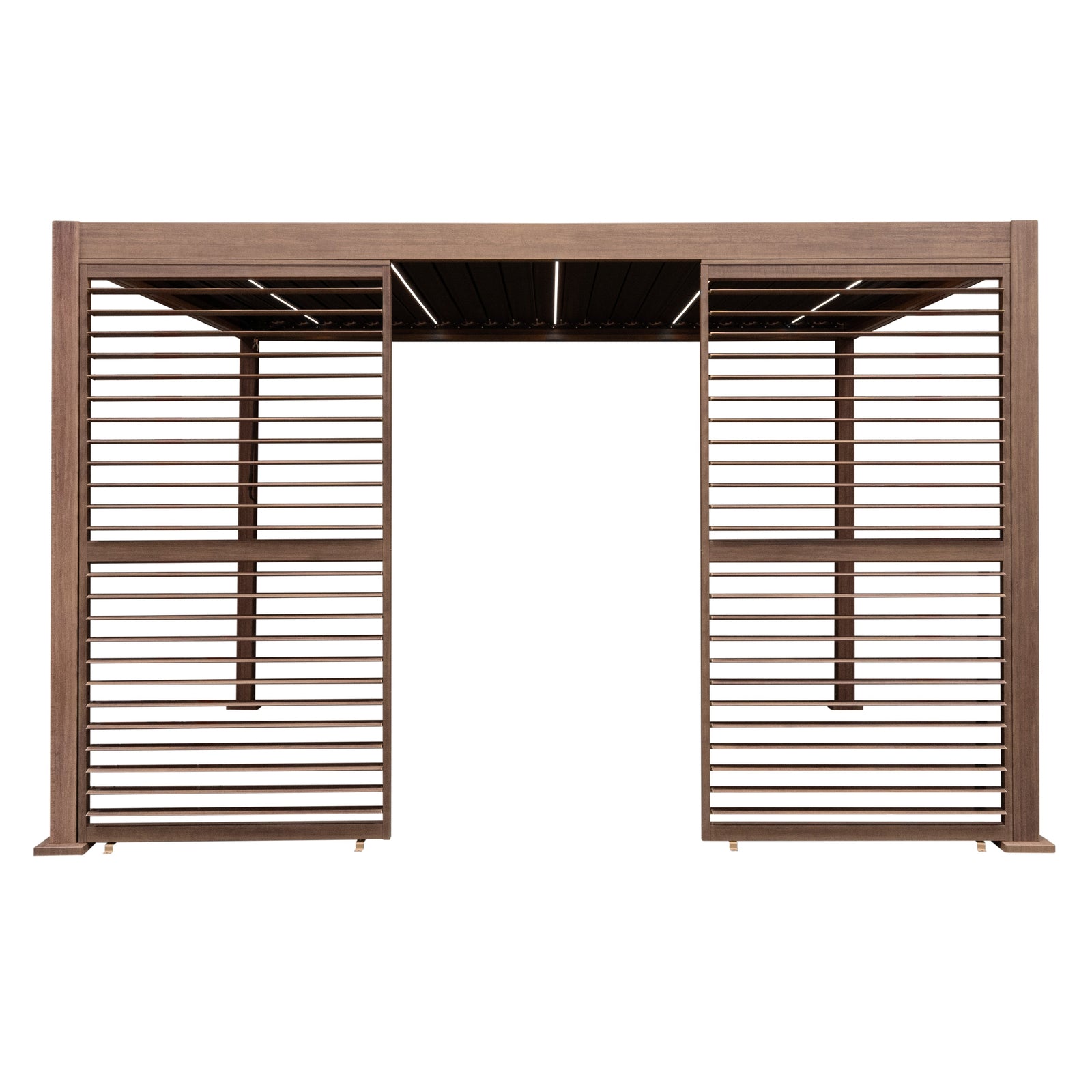 Wood Effect Aluminium Pergola With Led Lights & 2 X Side Panels | 4m x 3m | Brown