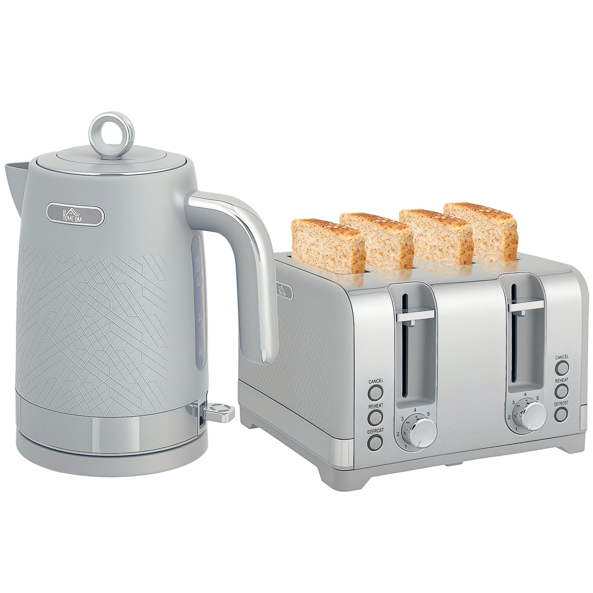 Kettle And Toaster Set With 3000w Rapid Boil, 4 Slice Toaster | Grey