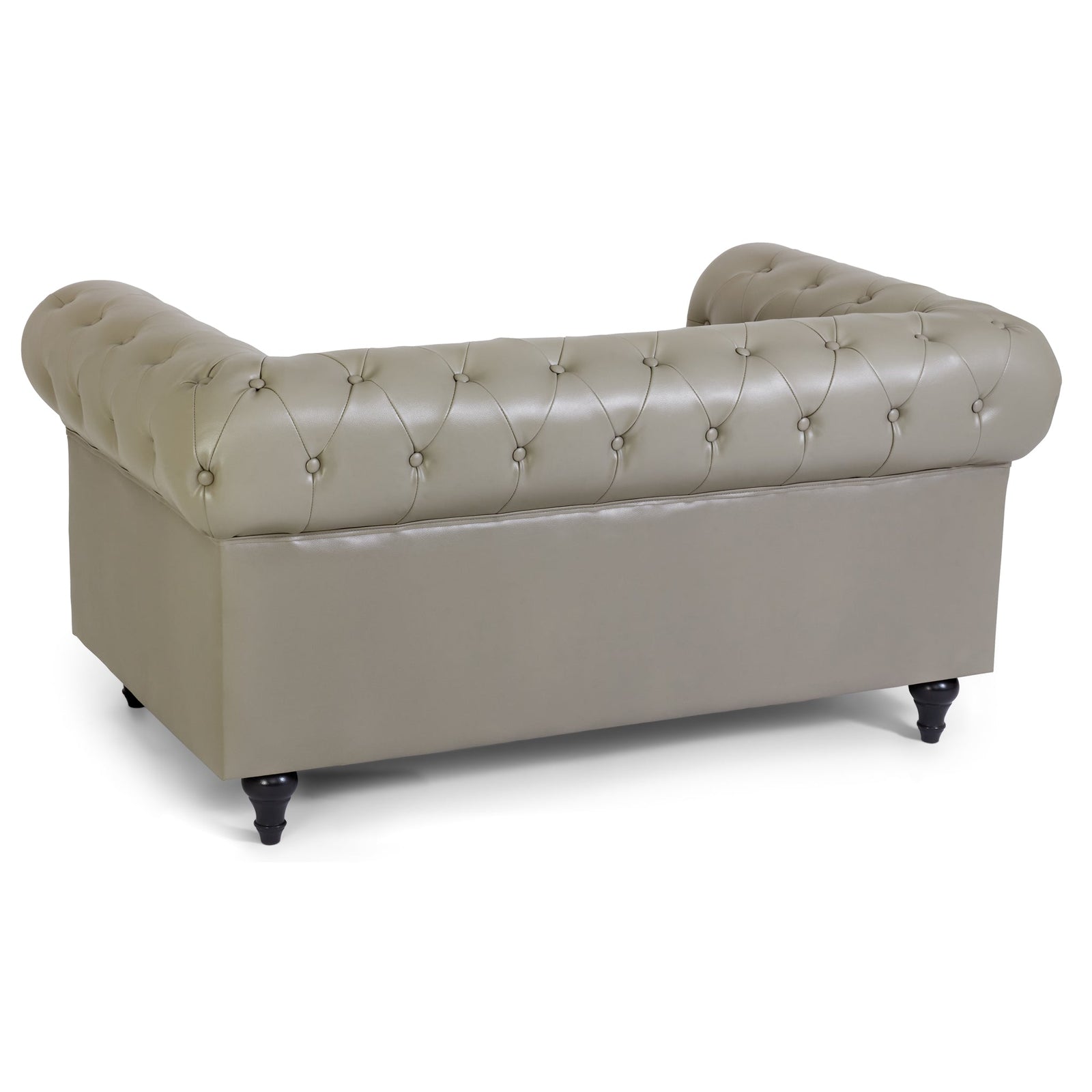 Button Tufted Faux Leather Living Room Sofa - 2 Seater | Grey