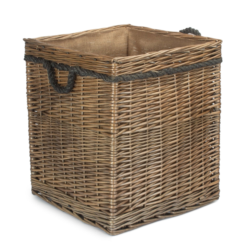 Antique Wash Square Storage Log Basket | Medium | Brown