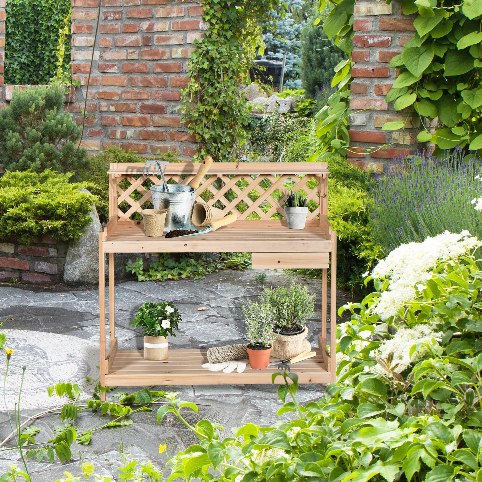 Wooden Potting Table, Work Bench Storage