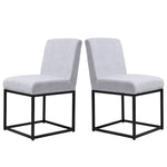 Set Of 2 Chenille Upholstered Dining Chairs With Black Metal Legs | Light Grey