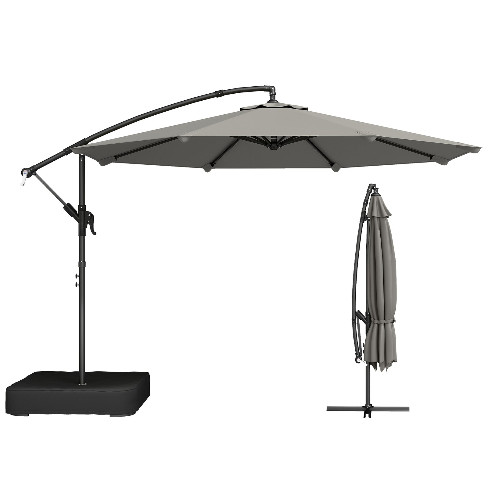 3 M Garden Cantilever Parasol With Sandbag, 360 Degree Rotation | Grey