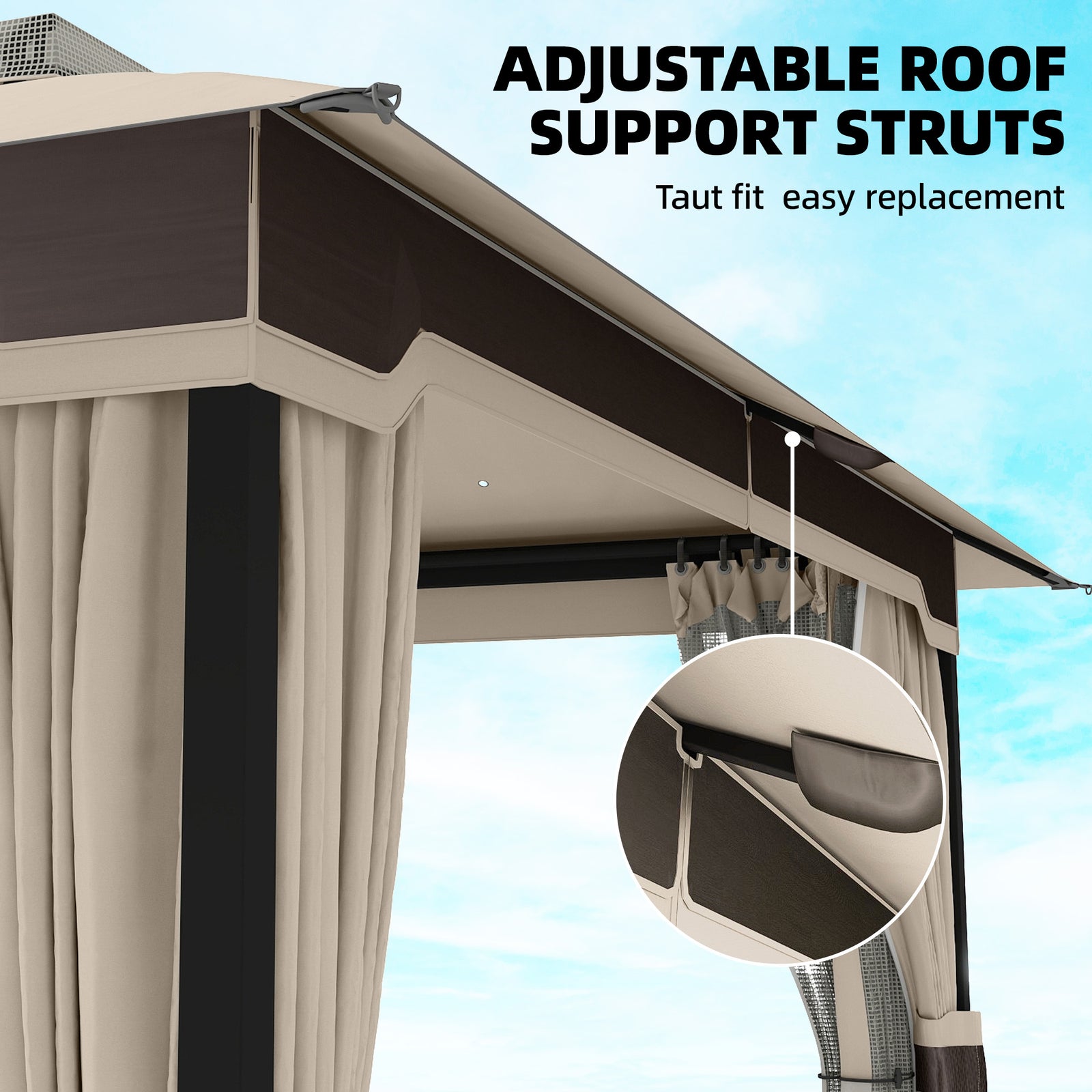 3 X 3.6 M Outdoor Garden Gazebo With Netting, Curtains | Khaki